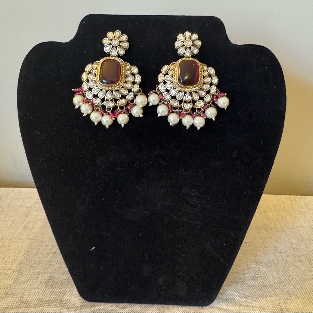 NWOT Diamond and Ruby Kundan Earrings